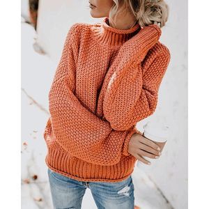 Orange Dropped Shoulder Rolled Hem Comfy Cozy Winter Sweater